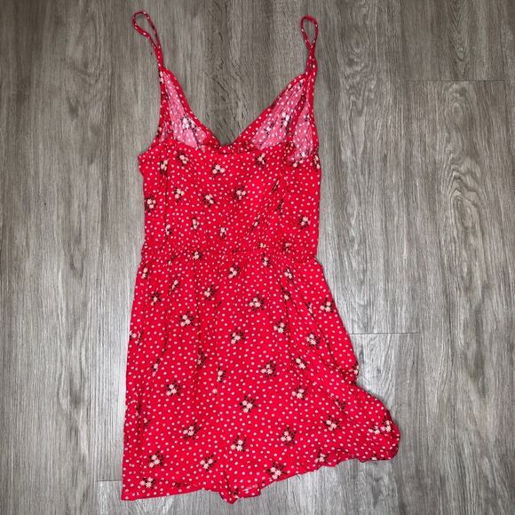 Mimi Chica Women's Red/White Floral/Dot Print Sleeveless Tie Front Romper sz L - Picture 4 of 4